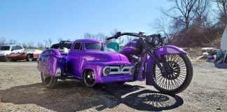 "Yamaha Cruiser with Ford F-100 Sidecar: Ultimate Boomer Chic"